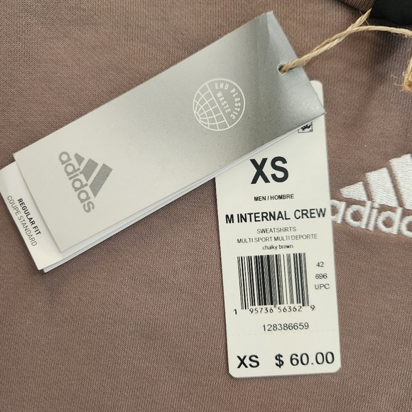 HP! NWT ADIDAS Internal Crew Taupe Long Sleeve Thick Sweatshirt Size XS Mens - Picture 4 of 11
